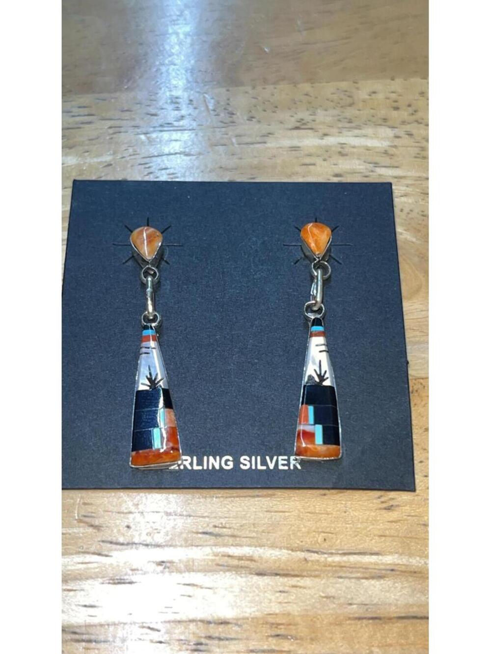 Zuni cluster turquoise multi stone inlay sterling silver traditional earrings